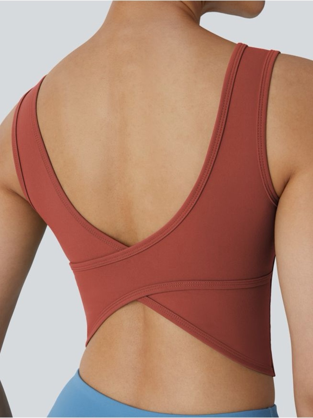 Halara U Neck Crossover Barre Ballet Dance Tank Top A-C Cups rust color medium